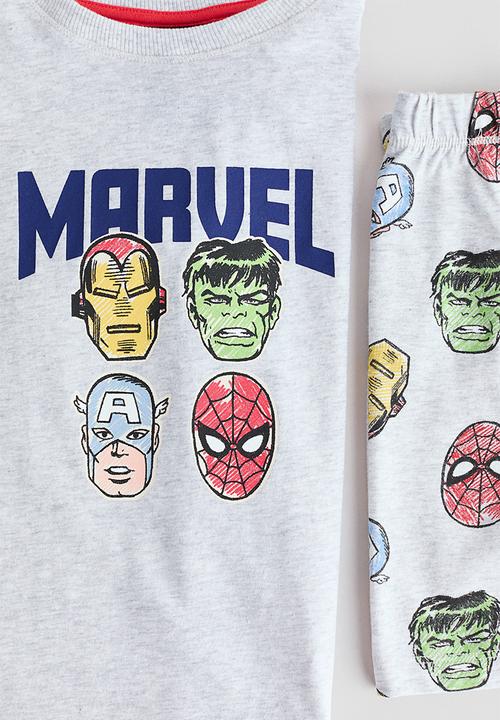 H&M - Printed cotton pyjamas - light grey marl/marvel comics