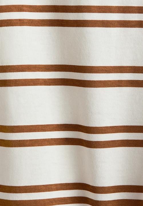 H&M - Printed cotton T-shirt - white/brown striped