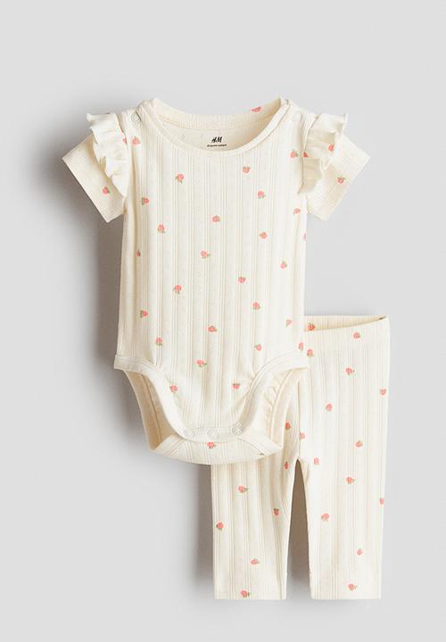 H&M - 2-piece printed cotton set - cream/berries