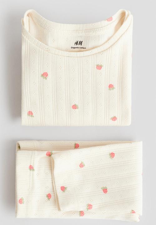 H&M - 2-piece printed cotton set - cream/berries