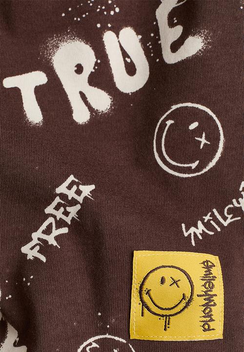 H&M - Printed t-shirt - dark brown/smileyworld?