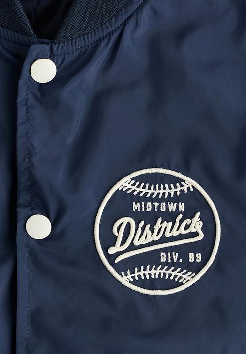 H&M - Motif-detail baseball jacket - navy blue/cream
