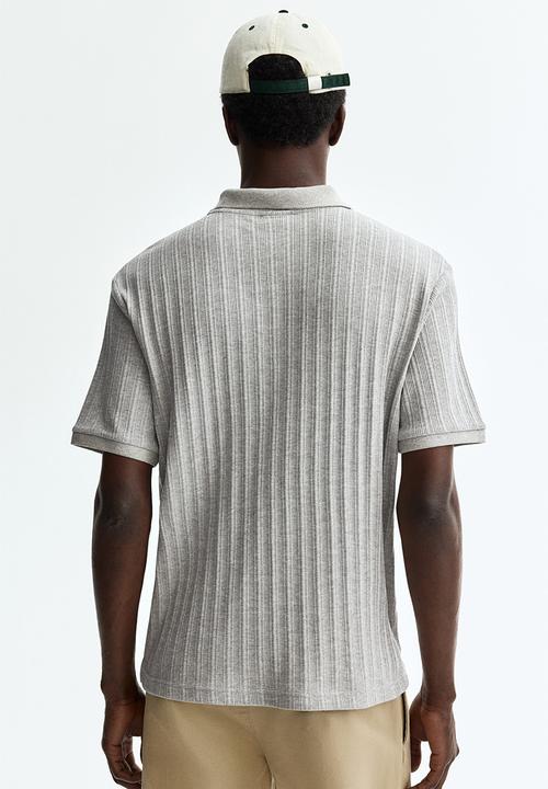 H&M - Slim fit textured jersey polo shirt - light grey marl