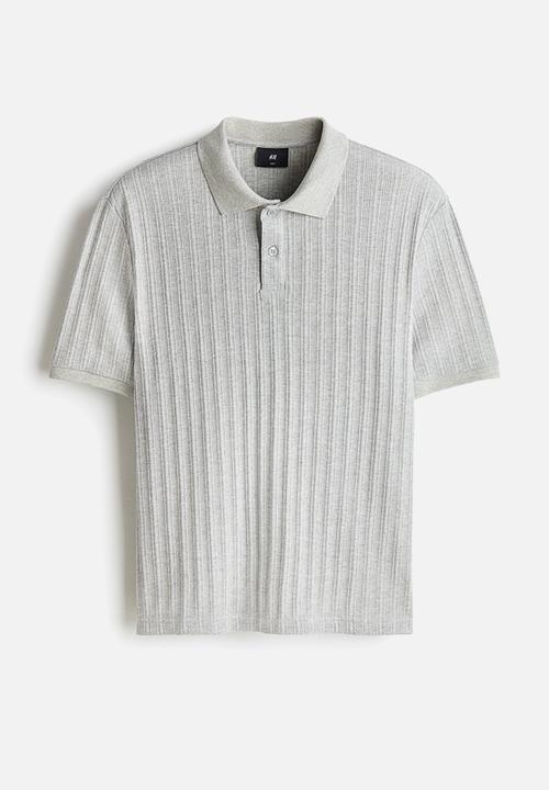 H&M - Slim fit textured jersey polo shirt - light grey marl