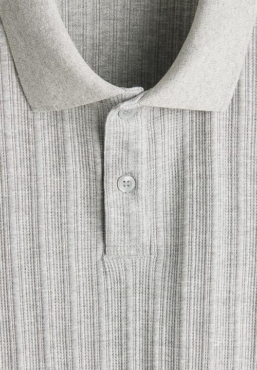 H&M - Slim fit textured jersey polo shirt - light grey marl