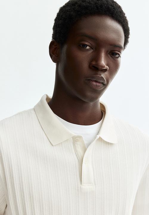 H&M - Slim fit textured jersey polo shirt - cream