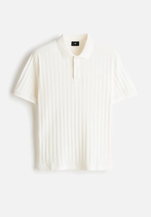 H&M - Slim fit textured jersey polo shirt - cream