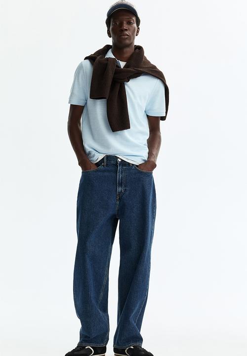 H&M - Slim fit jacquard-knit polo shirt - light blue
