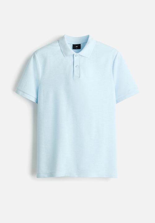 H&M - Slim fit jacquard-knit polo shirt - light blue