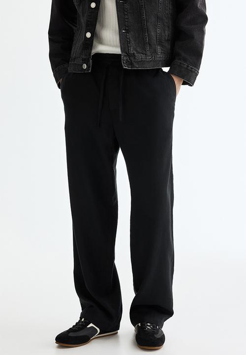 H&M - Relaxed fit linen-blend trousers - black
