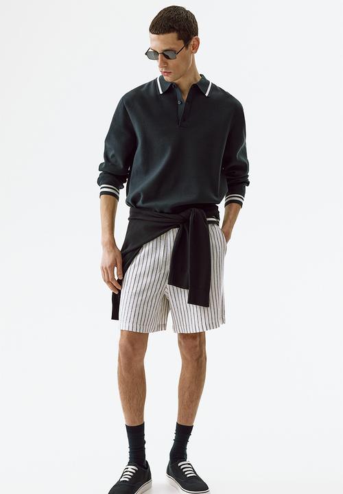 H&M - Relaxed fit linen-blend shorts - white/striped