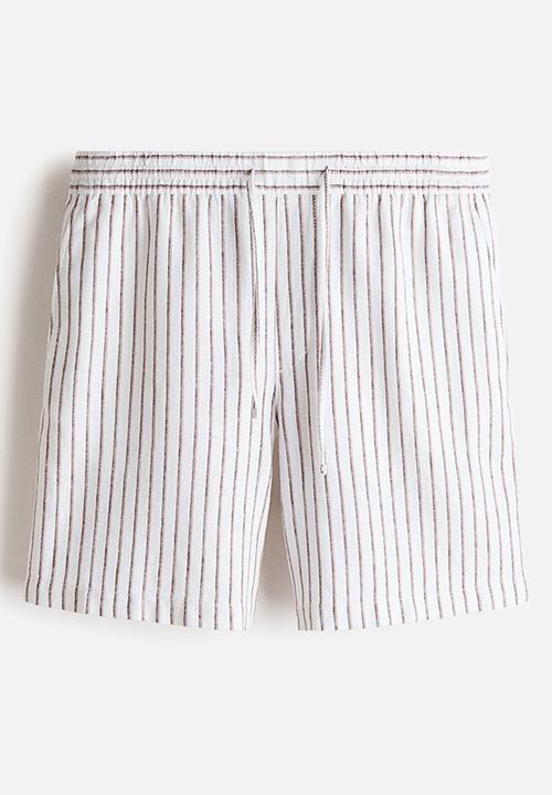 H&M - Relaxed fit linen-blend shorts - white/striped