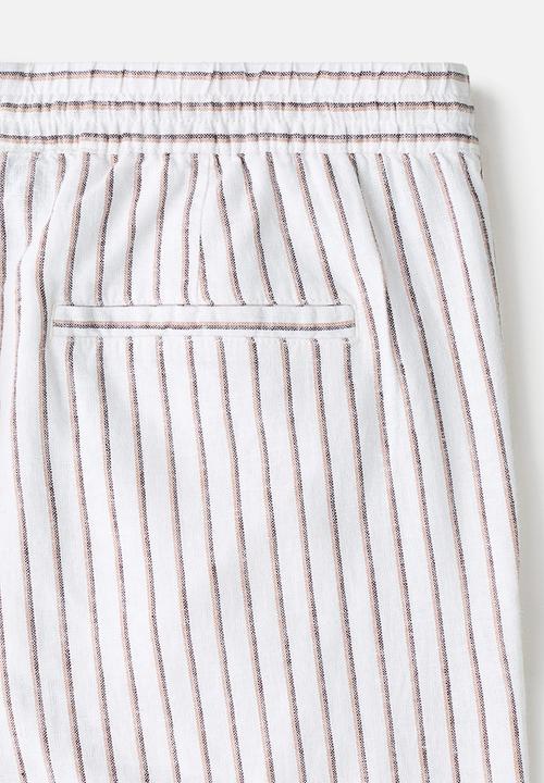 H&M - Relaxed fit linen-blend shorts - white/striped