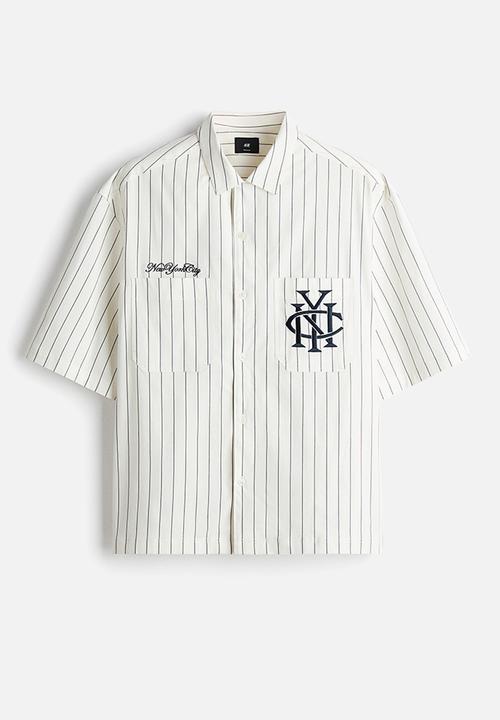 H&M - Regular fit embroidered-motif shirt - white/striped