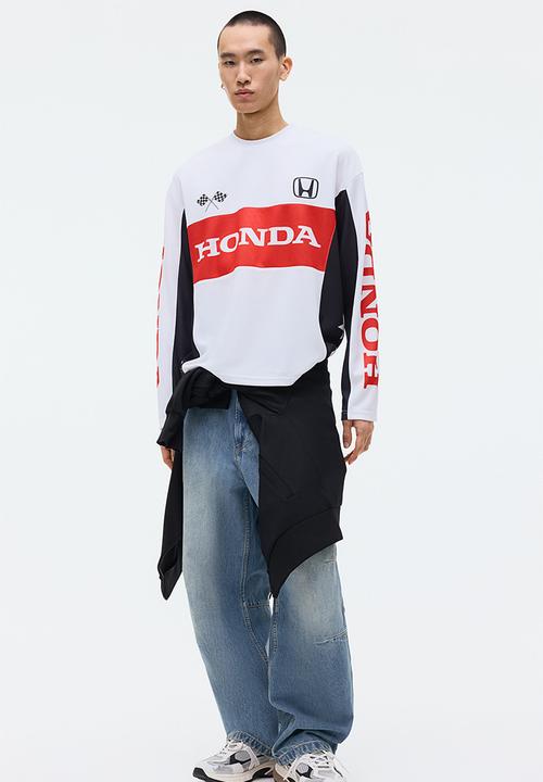H&M - Oversized fit long-sleeved mesh top - white/honda
