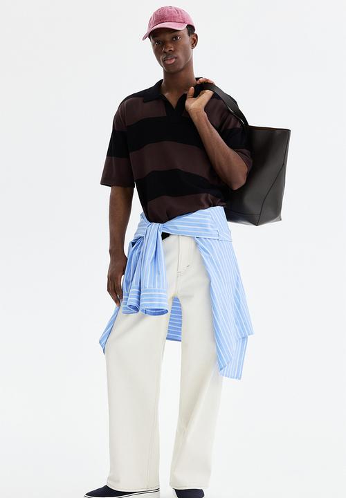 H&M - Loose fit polo shirt - brown/striped