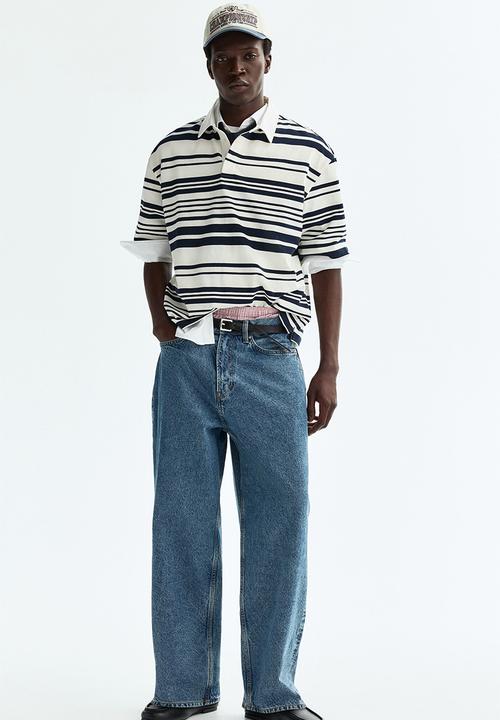H&M - Loose fit cotton polo shirt - white/striped
