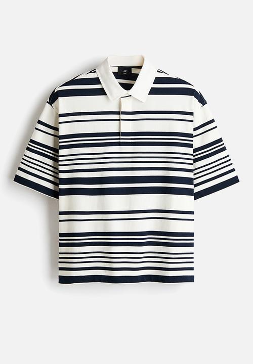 H&M - Loose fit cotton polo shirt - white/striped
