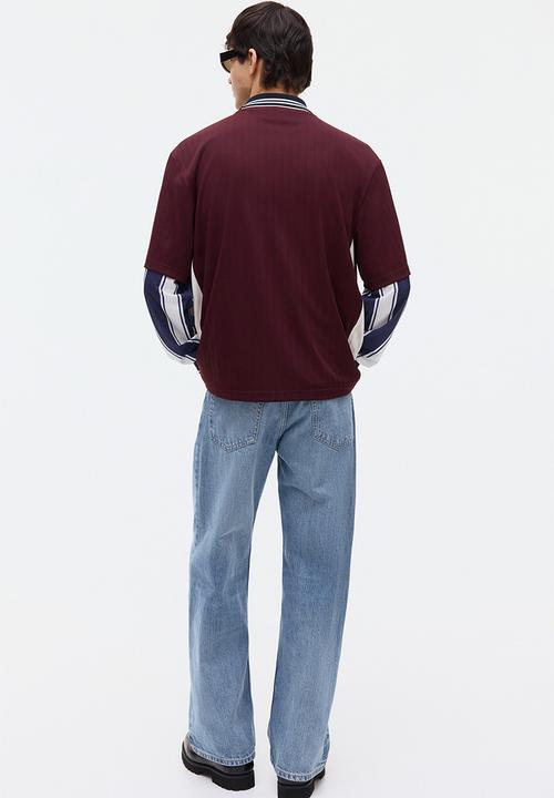H&M - Loose fit printed t-shirt - burgundy/golden 22