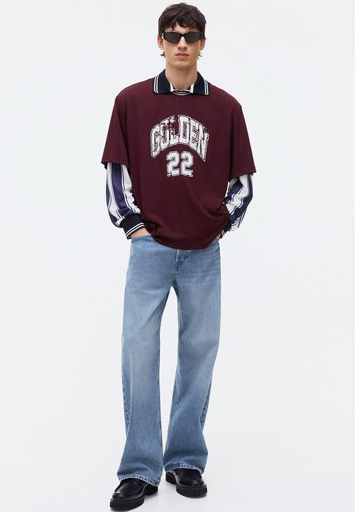 H&M - Loose fit printed t-shirt - burgundy/golden 22