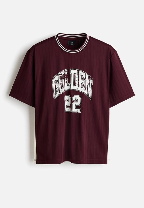H&M - Loose fit printed t-shirt - burgundy/golden 22
