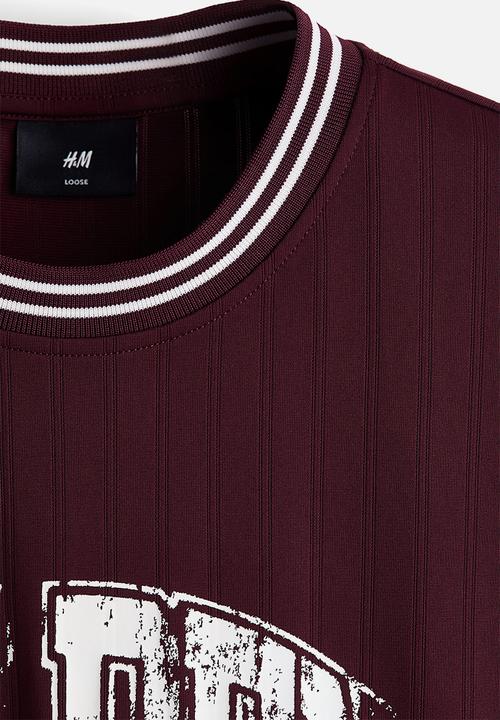 H&M - Loose fit printed t-shirt - burgundy/golden 22