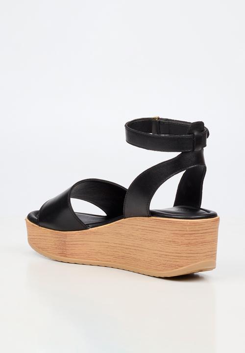Nicci Tyler - Luisa 1 Leather Espadrille Wedge Heel - Black