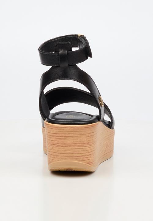 Nicci Tyler - Luisa 1 Leather Espadrille Wedge Heel - Black