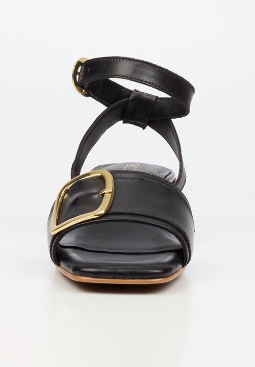 Nicci Tyler - Teresa 1 Leather Big Buckle Ankle Strap Heel - Black