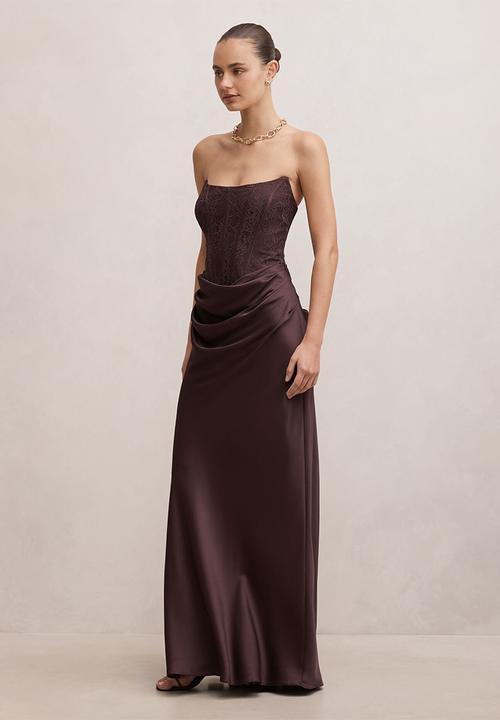 Forever New - Ivy lace corset drape maxi dress in dark chocolate