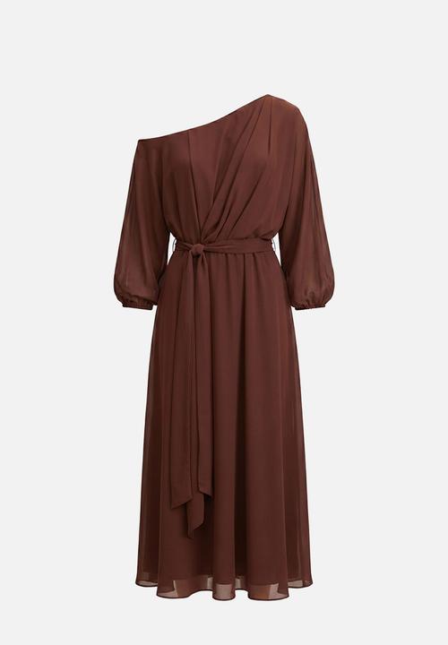 Forever New - Samantha tipped draped midi dress in dark chocolate truffle