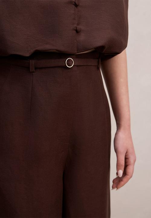 Forever New - Matilda linen blend wide leg pants in chocolate freckle