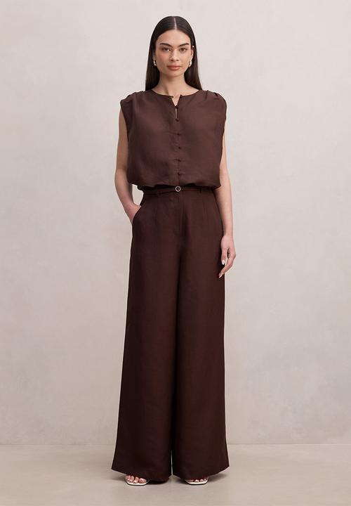 Forever New - Matilda linen blend wide leg pants in chocolate freckle