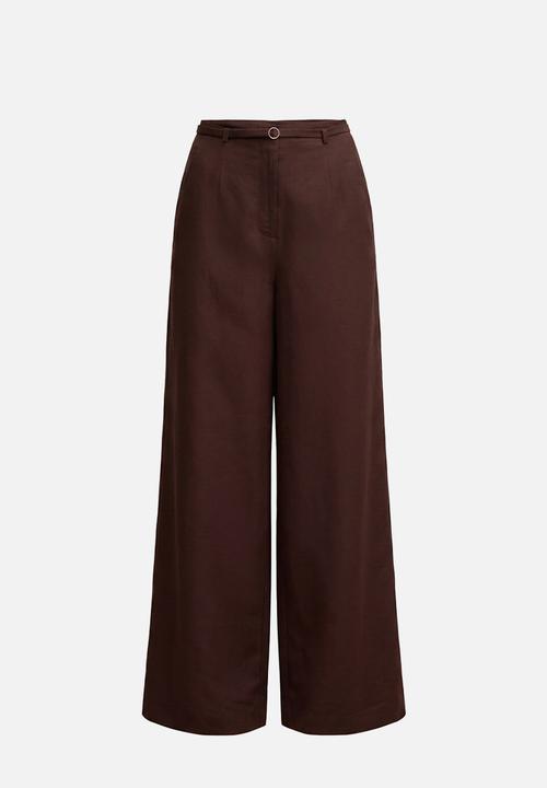 Forever New - Matilda linen blend wide leg pants in chocolate freckle