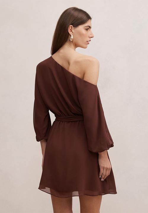 Forever New - Samantha tipped draped mini dress in dark chocolate truffle