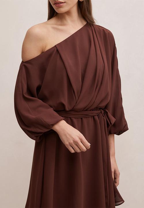 Forever New - Samantha tipped draped mini dress in dark chocolate truffle