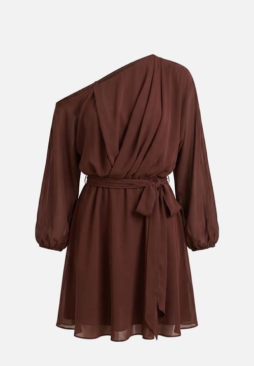 Forever New - Samantha tipped draped mini dress in dark chocolate truffle