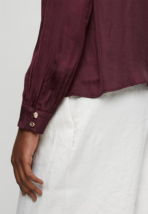New Look - Judy Satin Btn High Neck Blouse - Burgundy