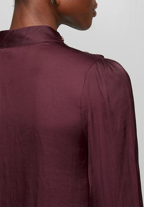 New Look - Judy Satin Btn High Neck Blouse - Burgundy