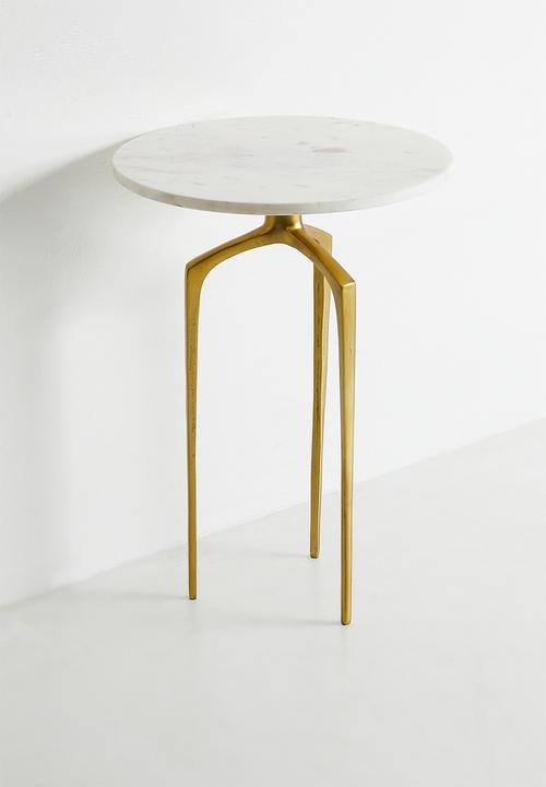 Sixth Floor - Vera Gold & Marble Side Table - white