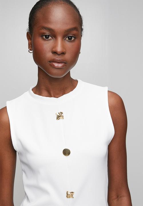 Trendyol - Button Detail Crew Neck Vest Blouse - White