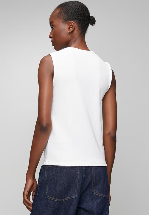Trendyol - Button Detail Crew Neck Vest Blouse - White