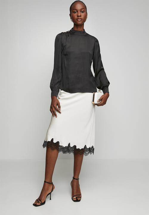 New Look - Judy Satin Btn High Neck Blouse - Black