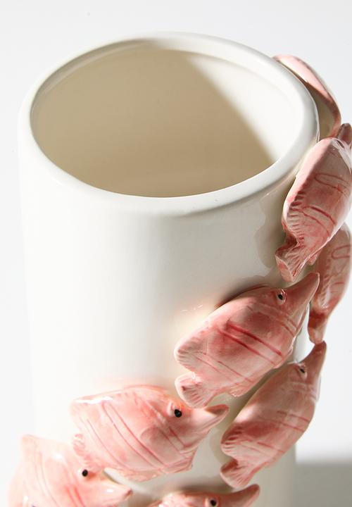 Sixth Floor - Ceramic Fish Vase - Natural & coral