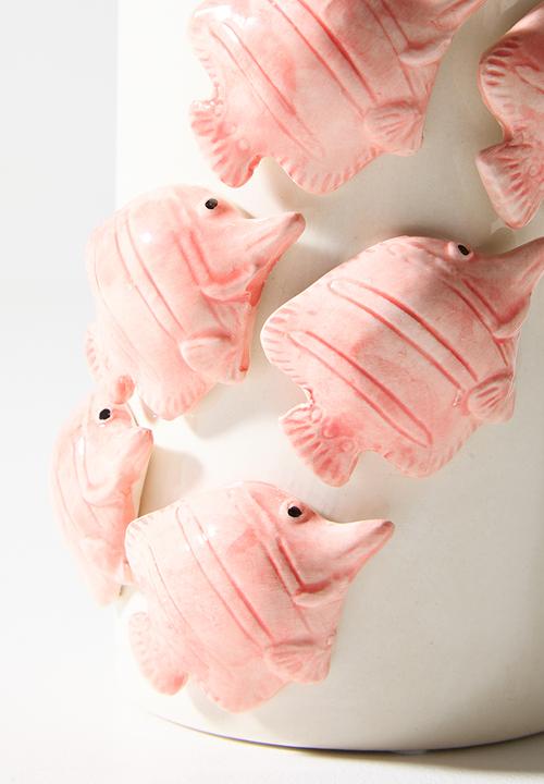 Sixth Floor - Ceramic Fish Vase - Natural & coral