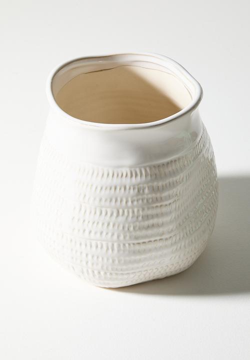 Sixth Floor - Stoneware Textured Vase - White