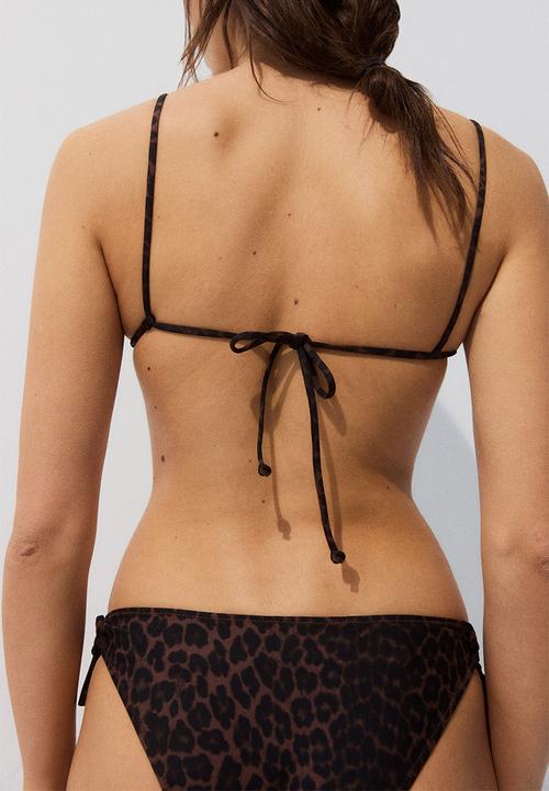 H&M - Padded triangle bikini top - dark brown/leopard print