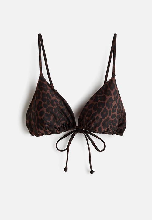 H&M - Padded triangle bikini top - dark brown/leopard print