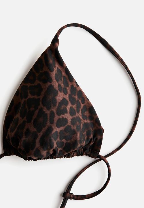 H&M - Padded triangle bikini top - dark brown/leopard print