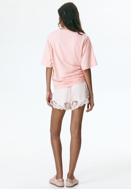 H&M - Oversized print-motif T-shirt - powder pink/the doors
